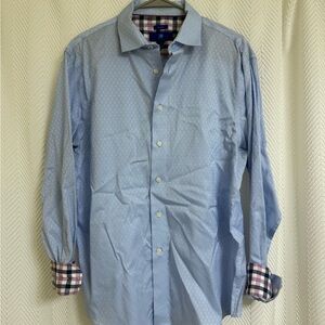 Egara Light Blue Dress Shirt with Checkered Cuffs